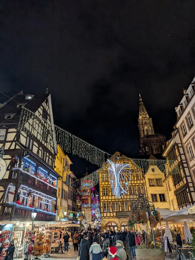 The old houses of Petite France under the lights