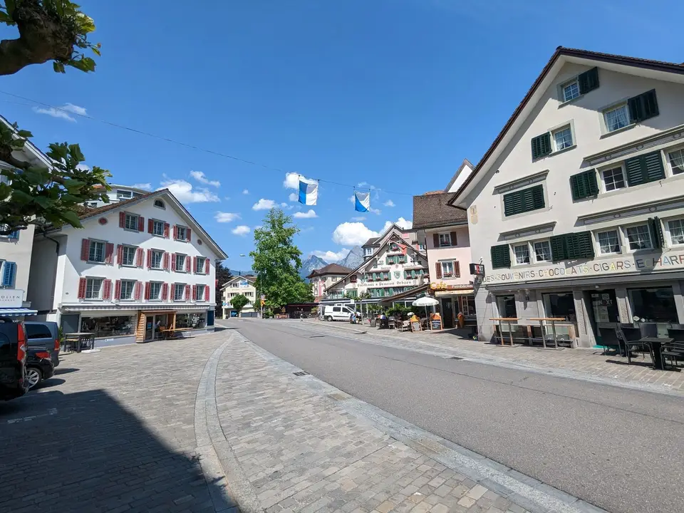 The village street running down to the lake