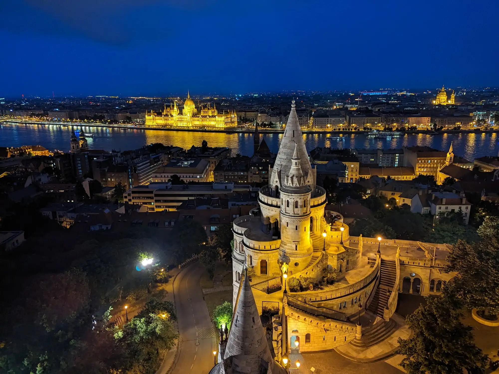 Budapest, Hungary, lit at night from the Buda side