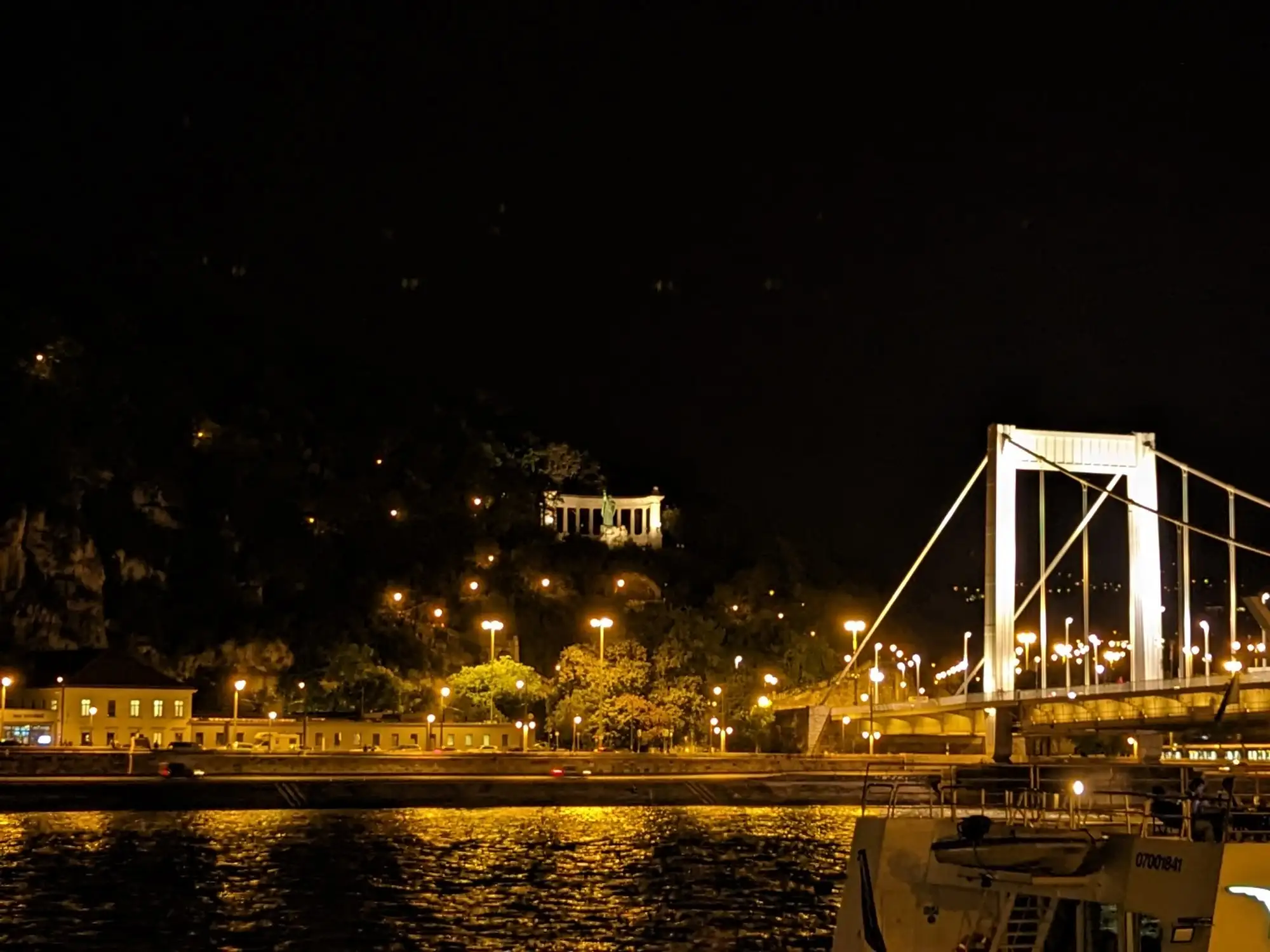 The river and the bridges in Budapest at night, photographed on one of our own trips