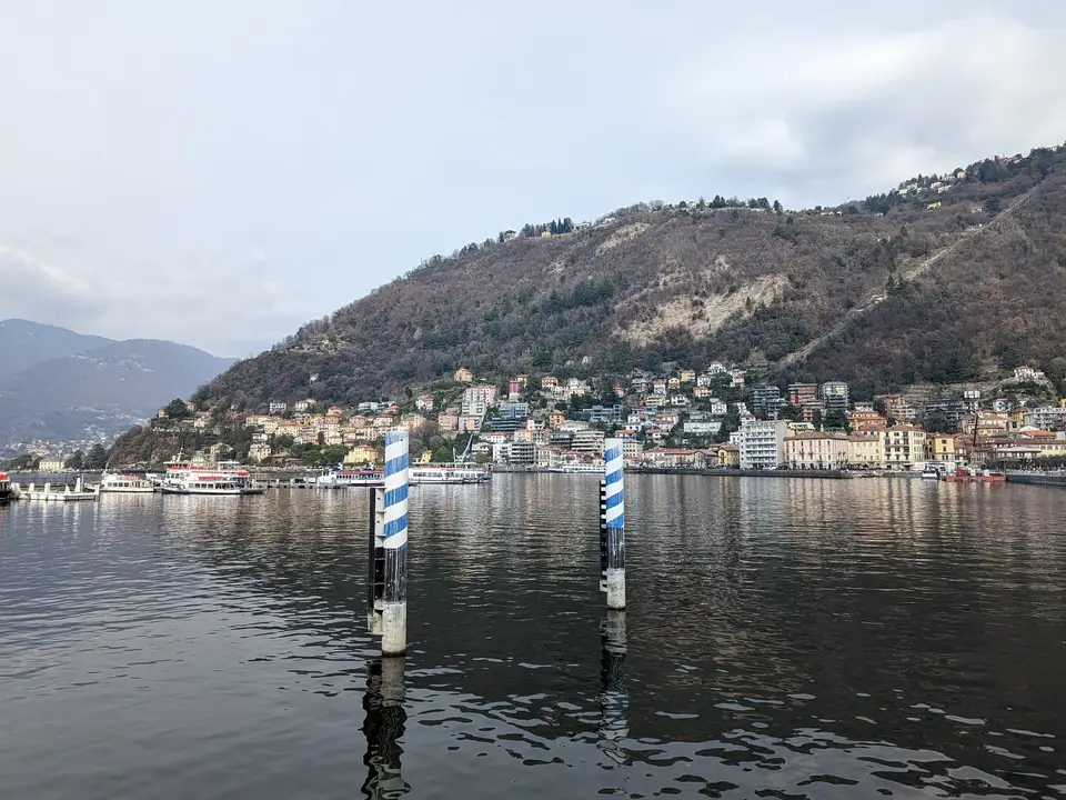 The waterfront and the hills across the lake