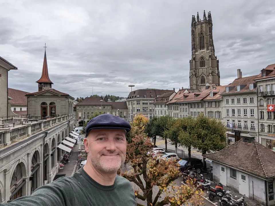 On the square, the tower of St Nicholas behind