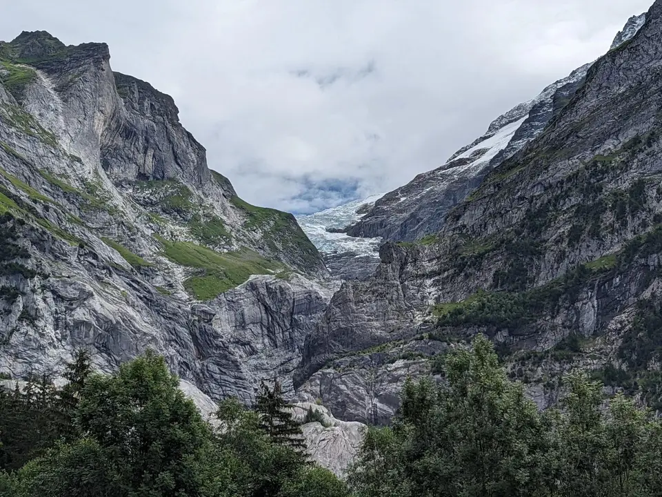 The glacier canyon cut into the mountain