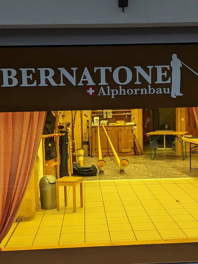 The Bernatone Alphornbau sign above the shop