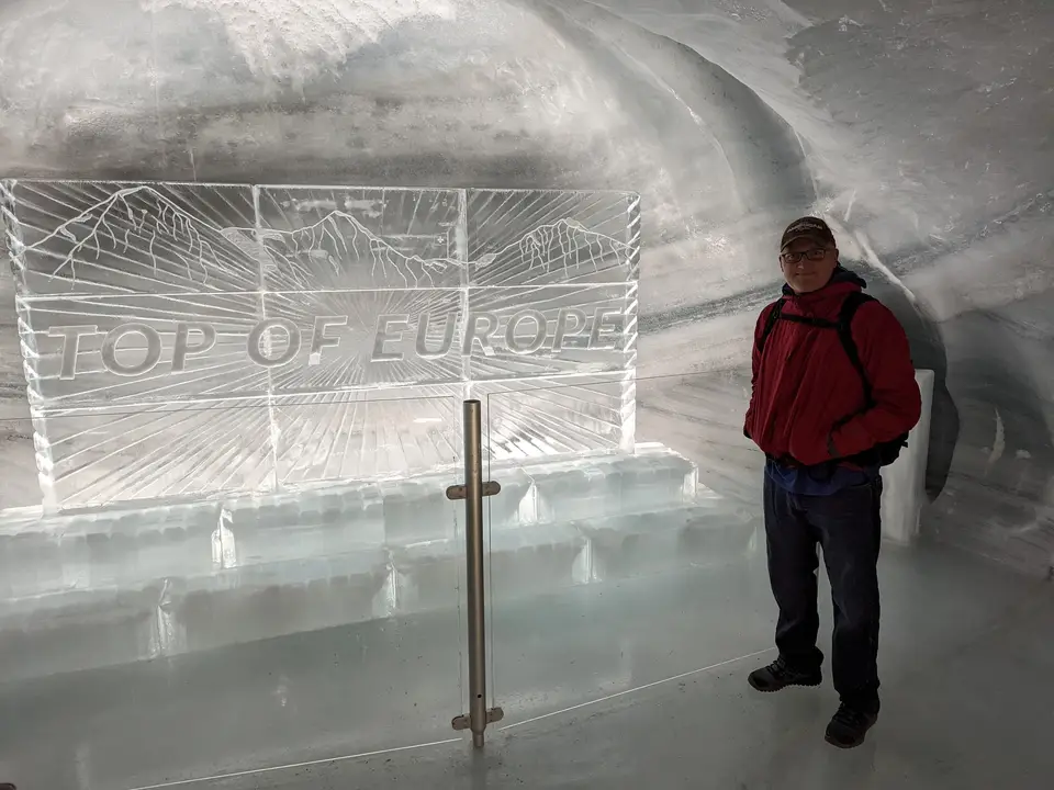 The Top of Europe sculpture cut into the ice