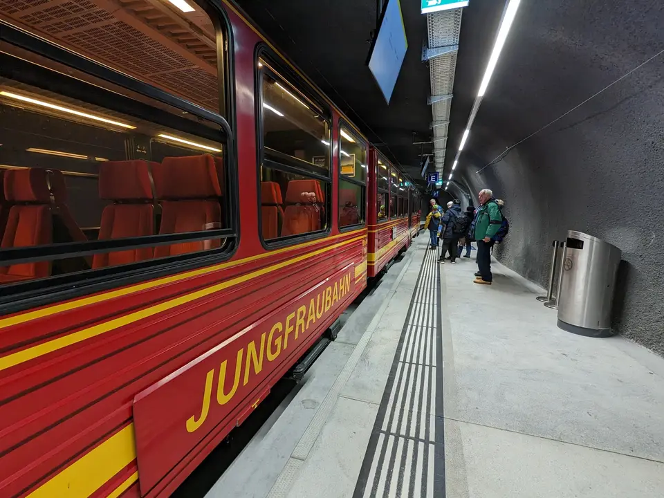 The Jungfraubahn train at the station inside the mountain