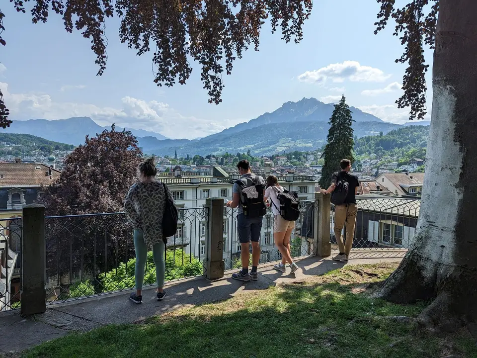 A viewpoint above the town, looking down the lake