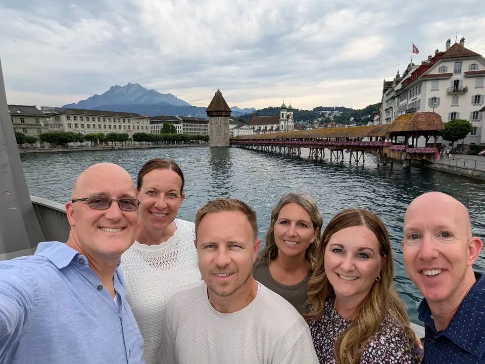 The group on the Reuss, with Pilatus behind