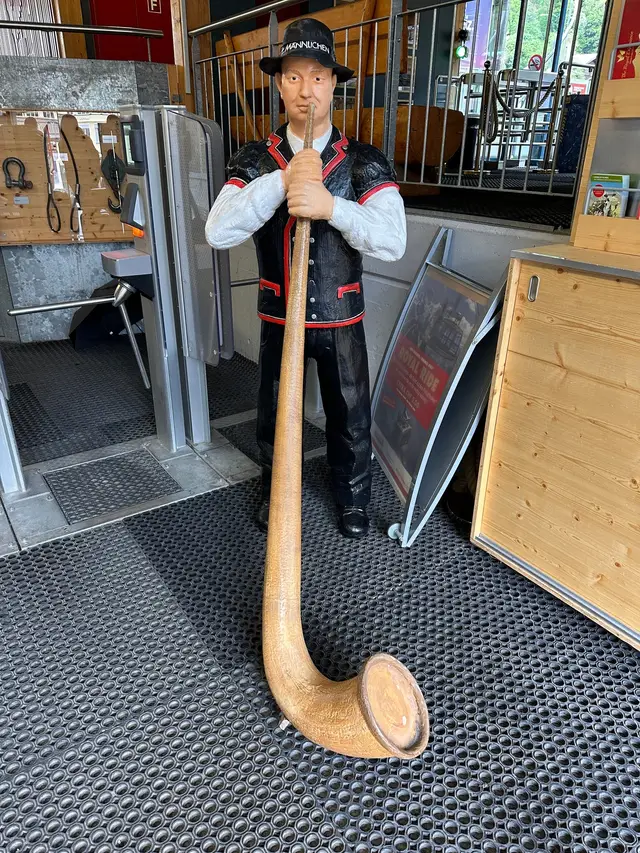 An alphorn loaded into the cable car