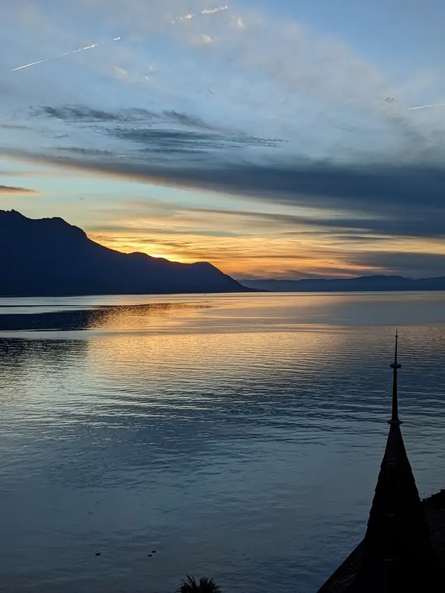 Sunset over the lake from the shore