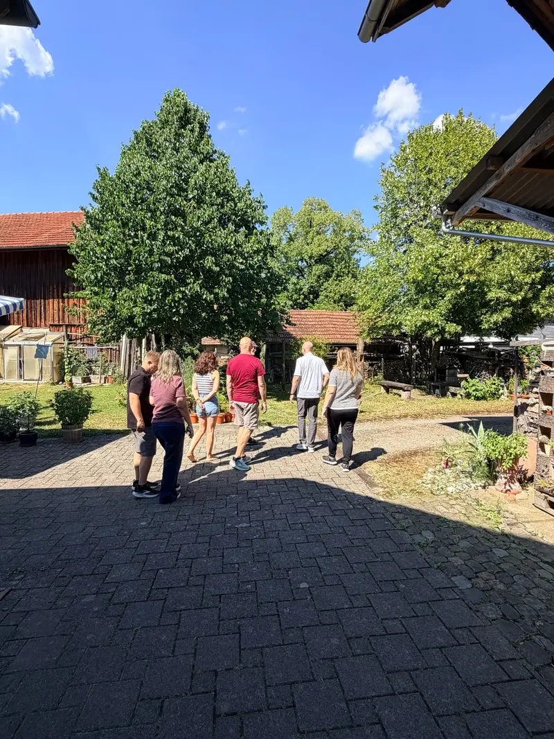 The family walking up to the house their name came from — Müllheim, Thurgau