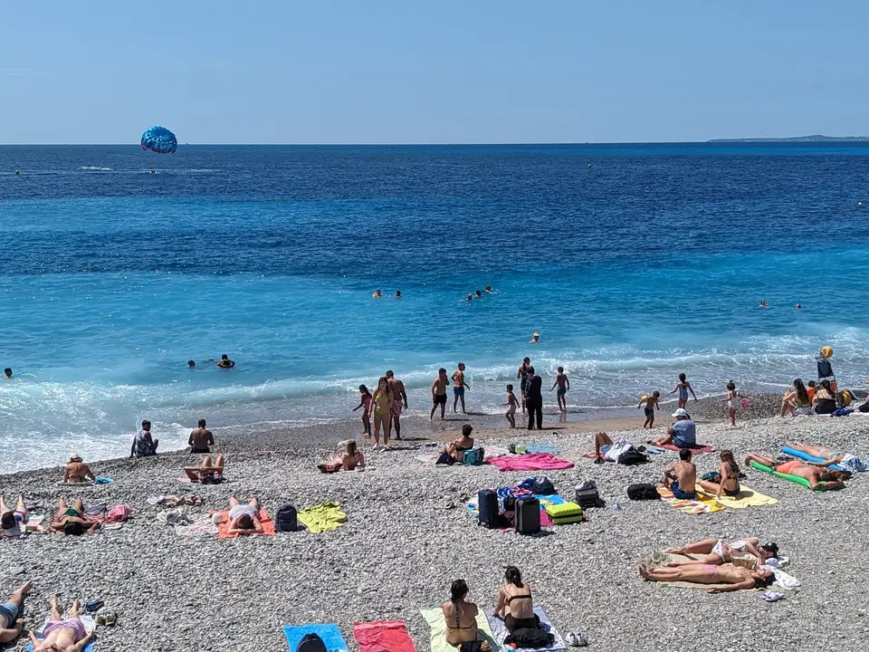 The pebble beach and the color of the water