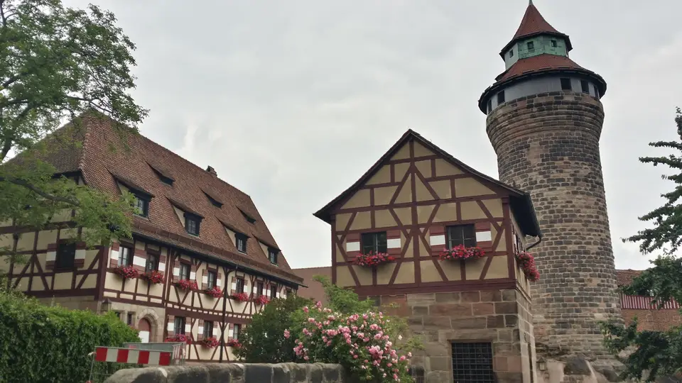 Half-timbered houses under the castle tower