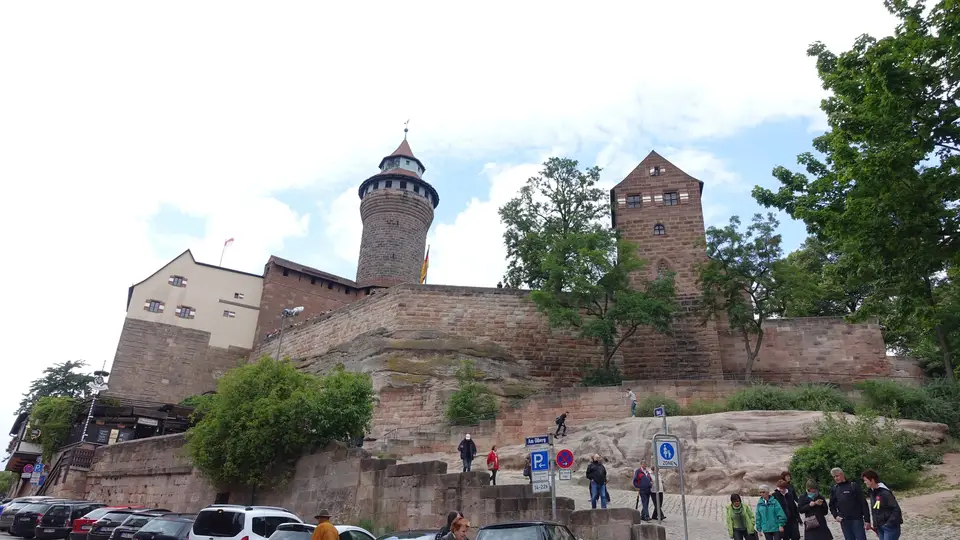 The walls and towers from the road below