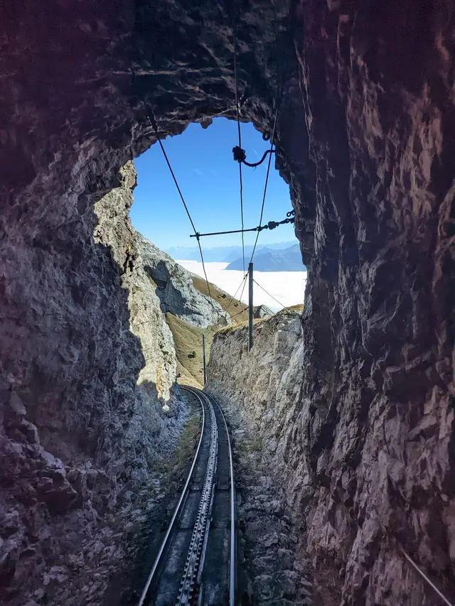 The cogwheel line cut into the rock face