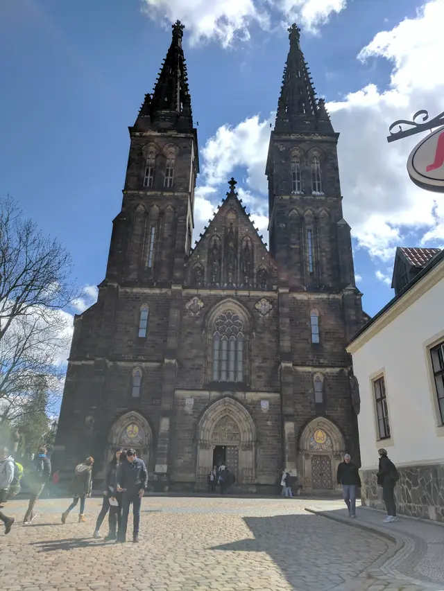 The twin towers of the basilica of St Peter and St Paul at Vyšehrad