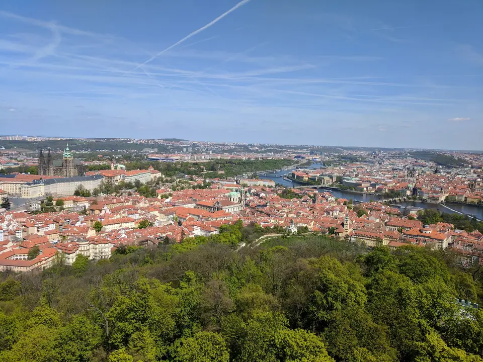The city spread out below the castle hill
