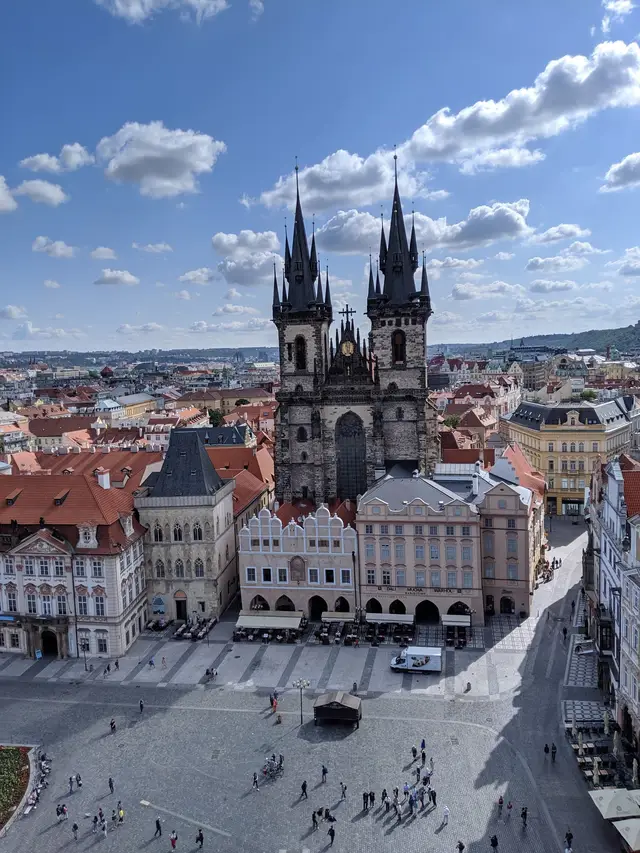 The Old Town Square and the Týn church from the tower