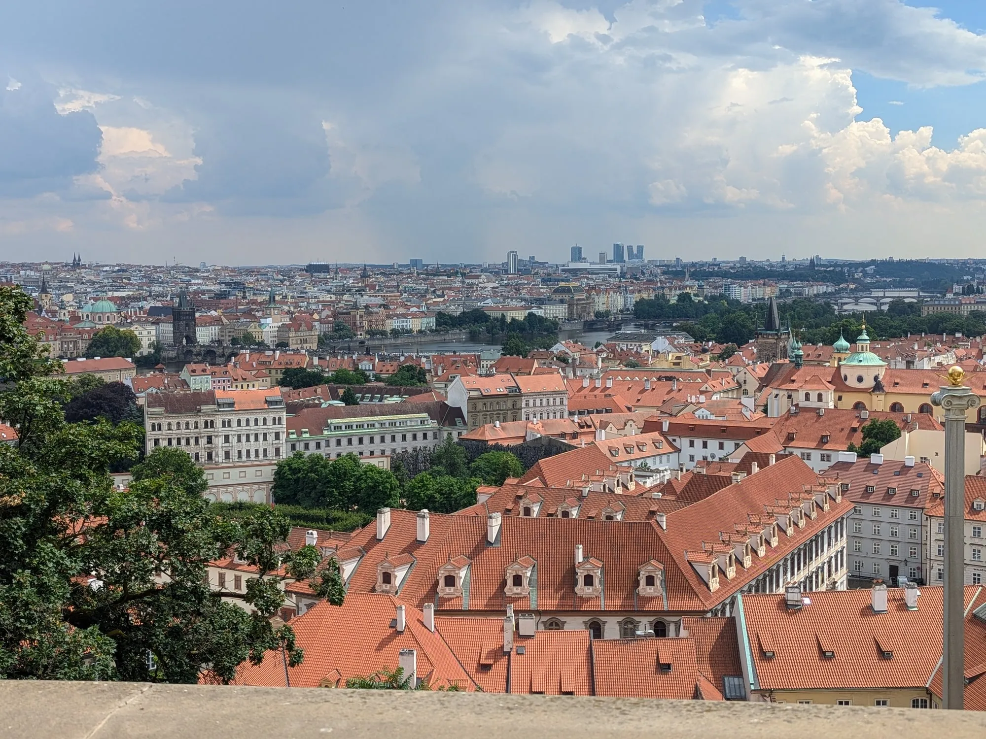 Red roofs running away toward the new town
