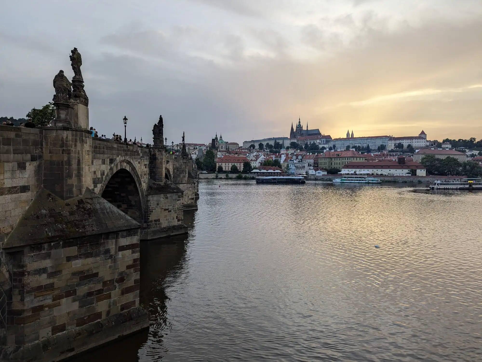 Charles Bridge and Prague Castle above the Vltava at sunset, Czechia, photographed on one of our own trips