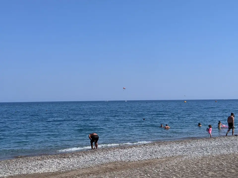 The pebble beach and the shallows