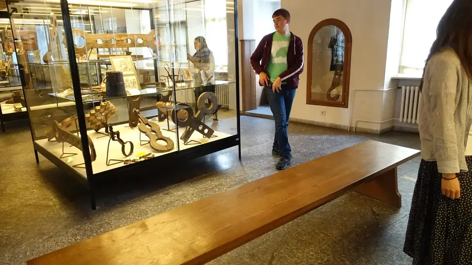 Irons and restraints in the museum case