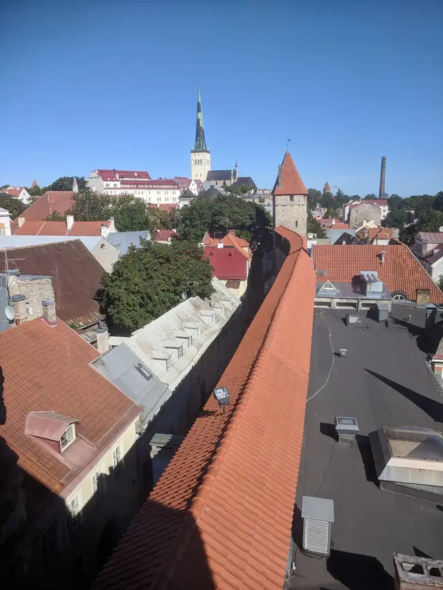 Red roofs and the wall walk from the rampart