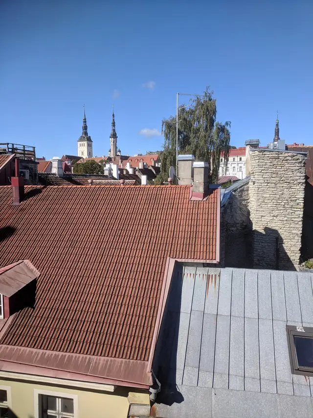 Roofs and spires from above the wall