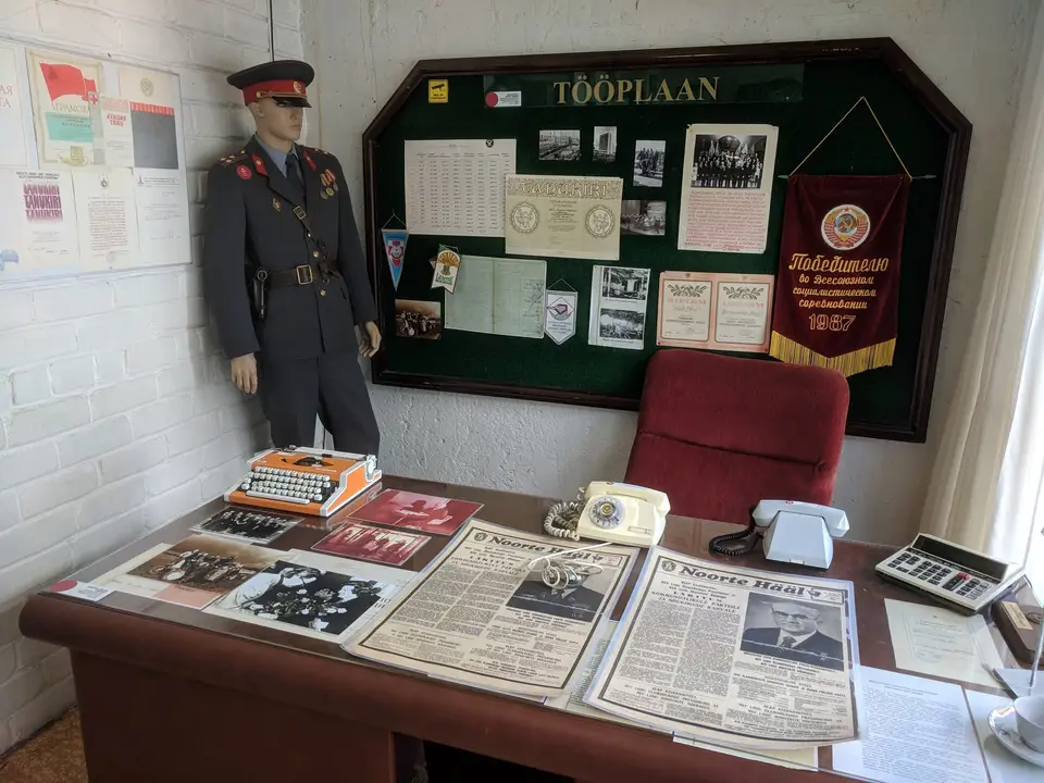 The KGB radio room, uniform and work plan on the wall