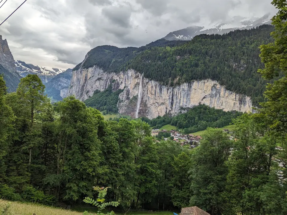 Staubbach Falls on the far side of the valley
