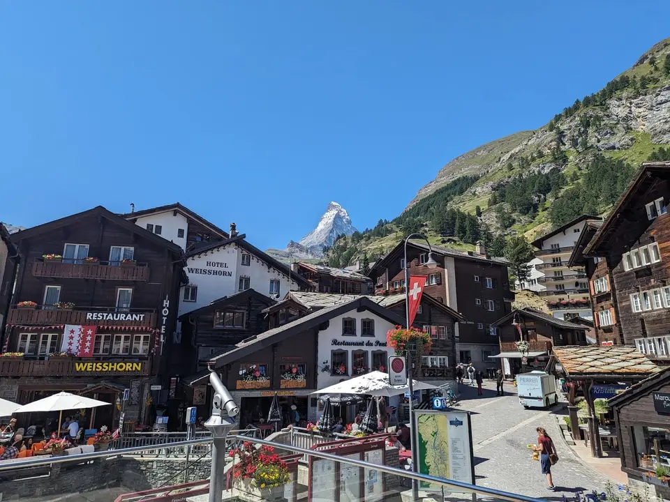 Bahnhofstrasse, the chalets and the restaurant signs