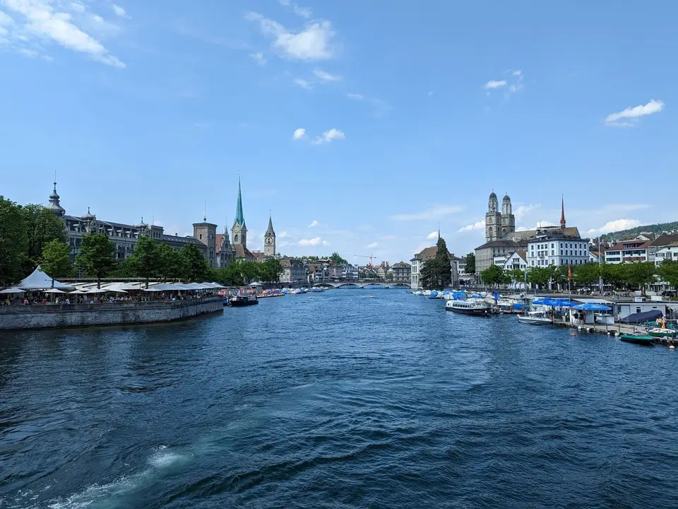 The river running down through the middle of the city